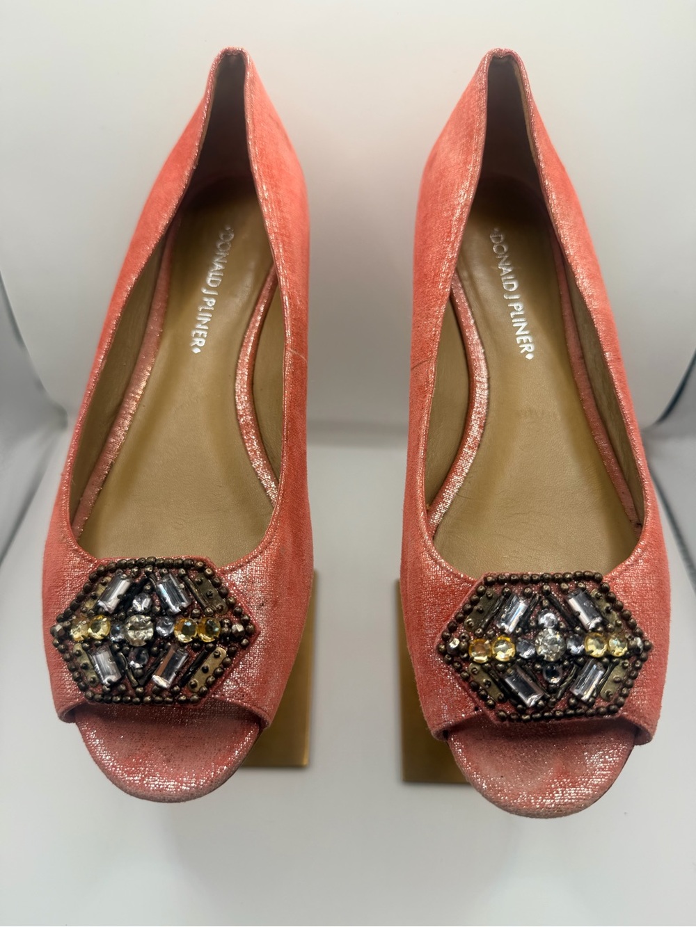 Donald J. Pliner Coral Open-Toe Heels with Jewel Accent